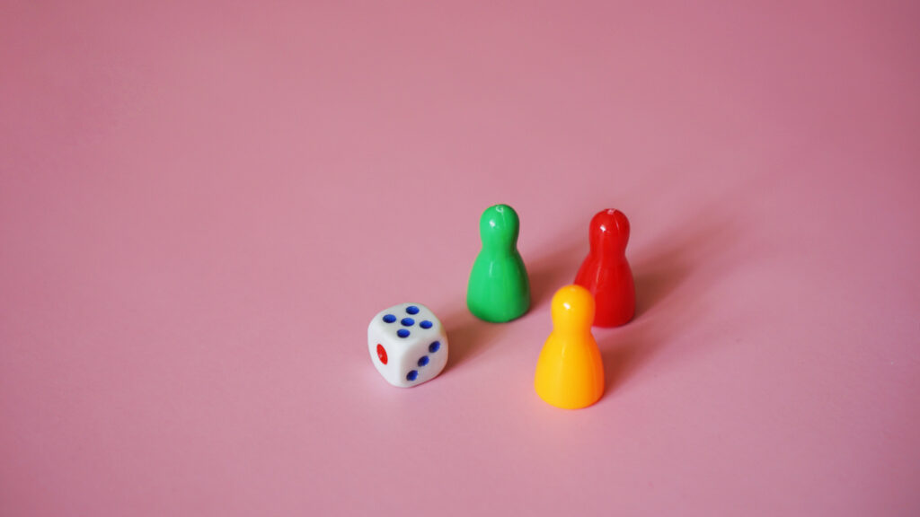 Ludo Game Dice & Token of yellow, red and green color